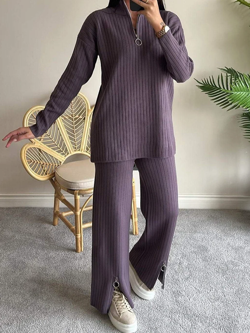 Damen Unifarben Nahtverarbeitung Zweiteiliges Set Täglich Langarm Lässig Frühling/Herbst Bluse mit Hose Matching Set