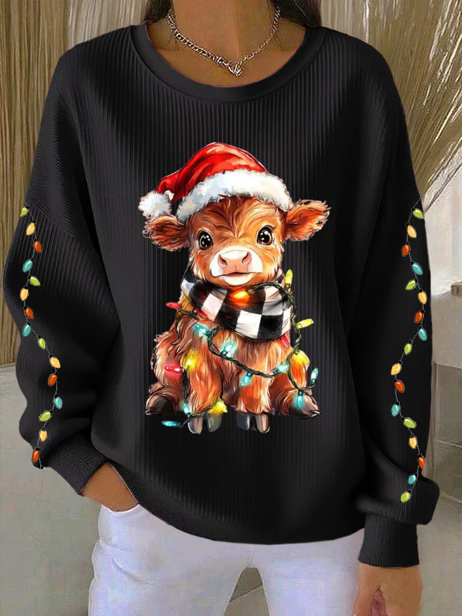 Lässig Rundhals Weihnachten Sweatshirt Print