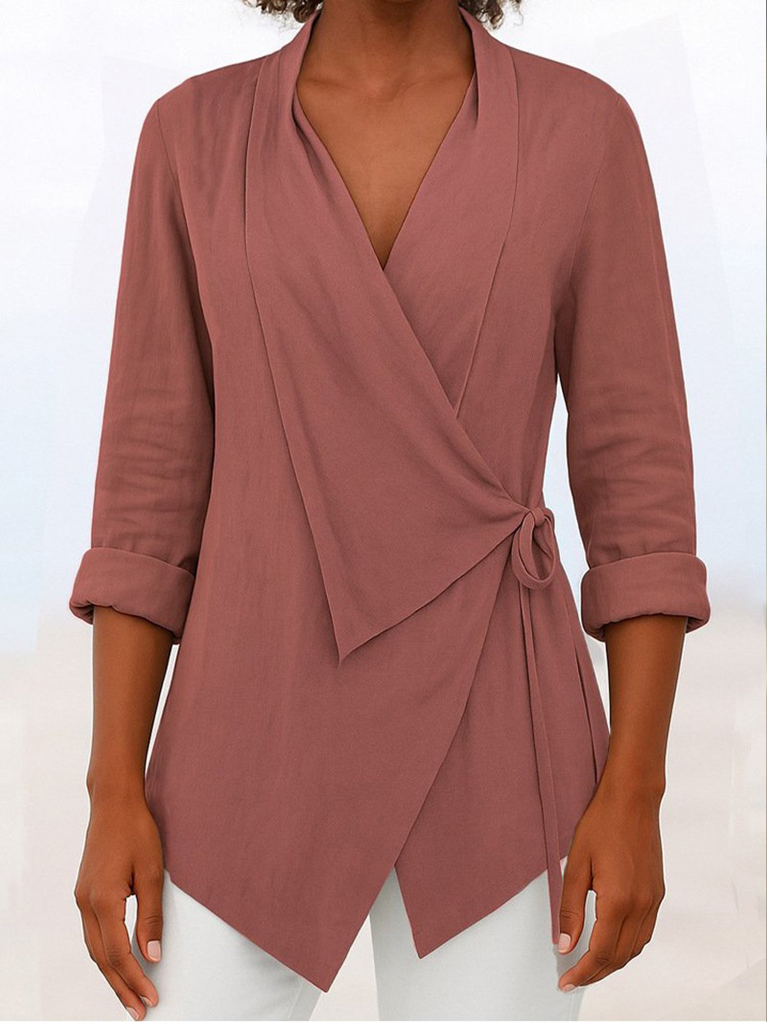 Schalkragen Langarm Unifarben Regelmäßig Regelmäßige Passform Bluse für Damen