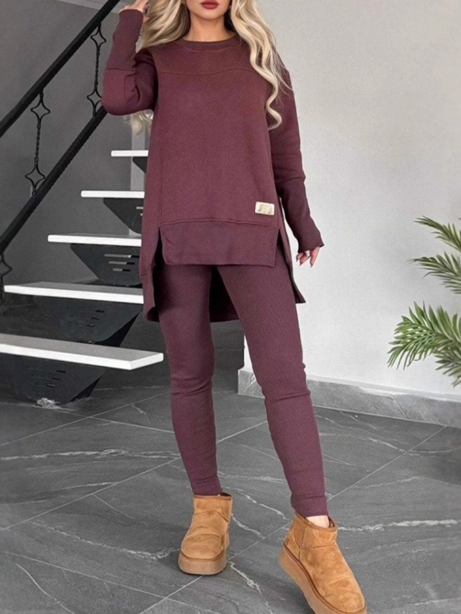 Damen Unifarben Perlen Zweiteiliges Set Täglich Langarm Lässig Frühling/Herbst Bluse mit Hose Matching Set