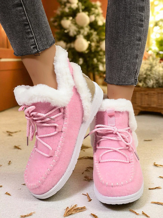 Lässig Unifarben Schnürung Niedrig Schneestiefel