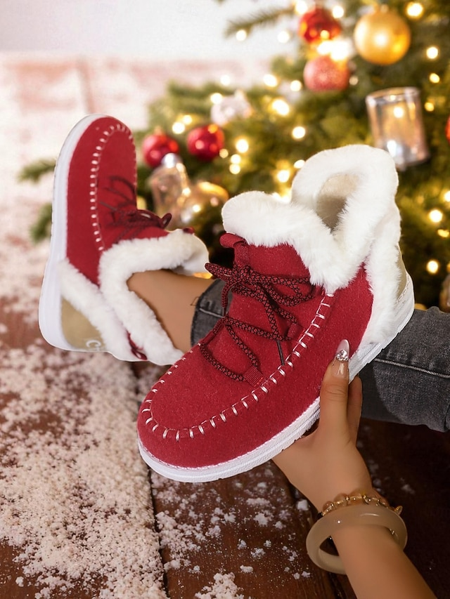 Lässig Unifarben Schnürung Niedrig Schneestiefel