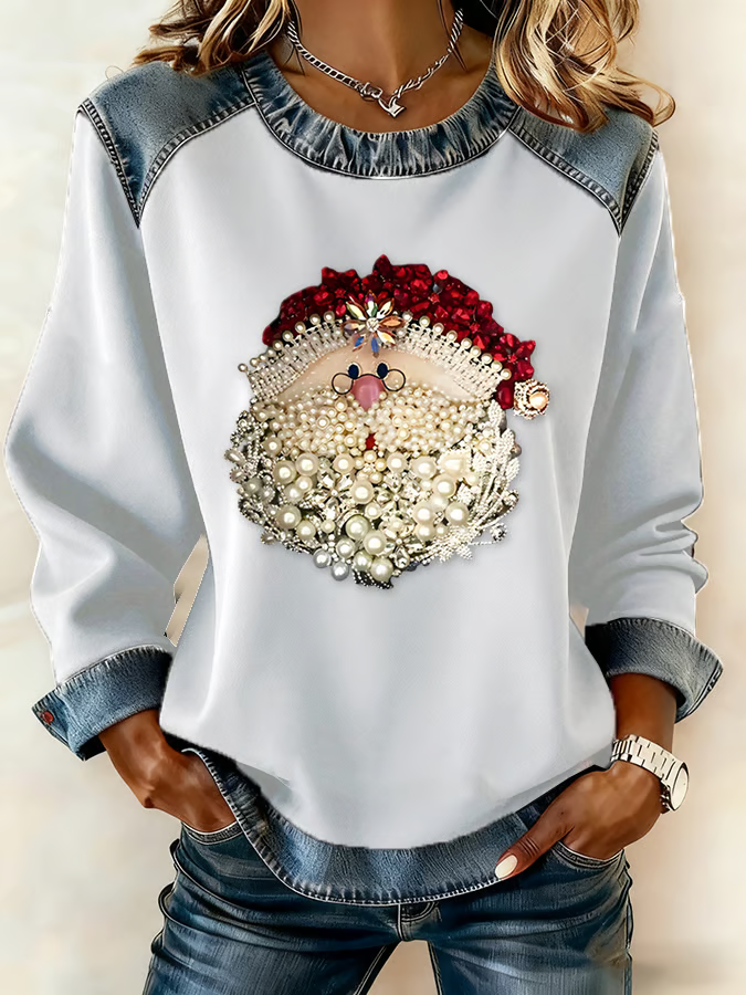 Retro Rundhals Weihnachtsmann Sweatshirt Print