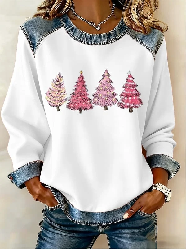 Retro Rundhals Weihnachten Sweatshirt Print