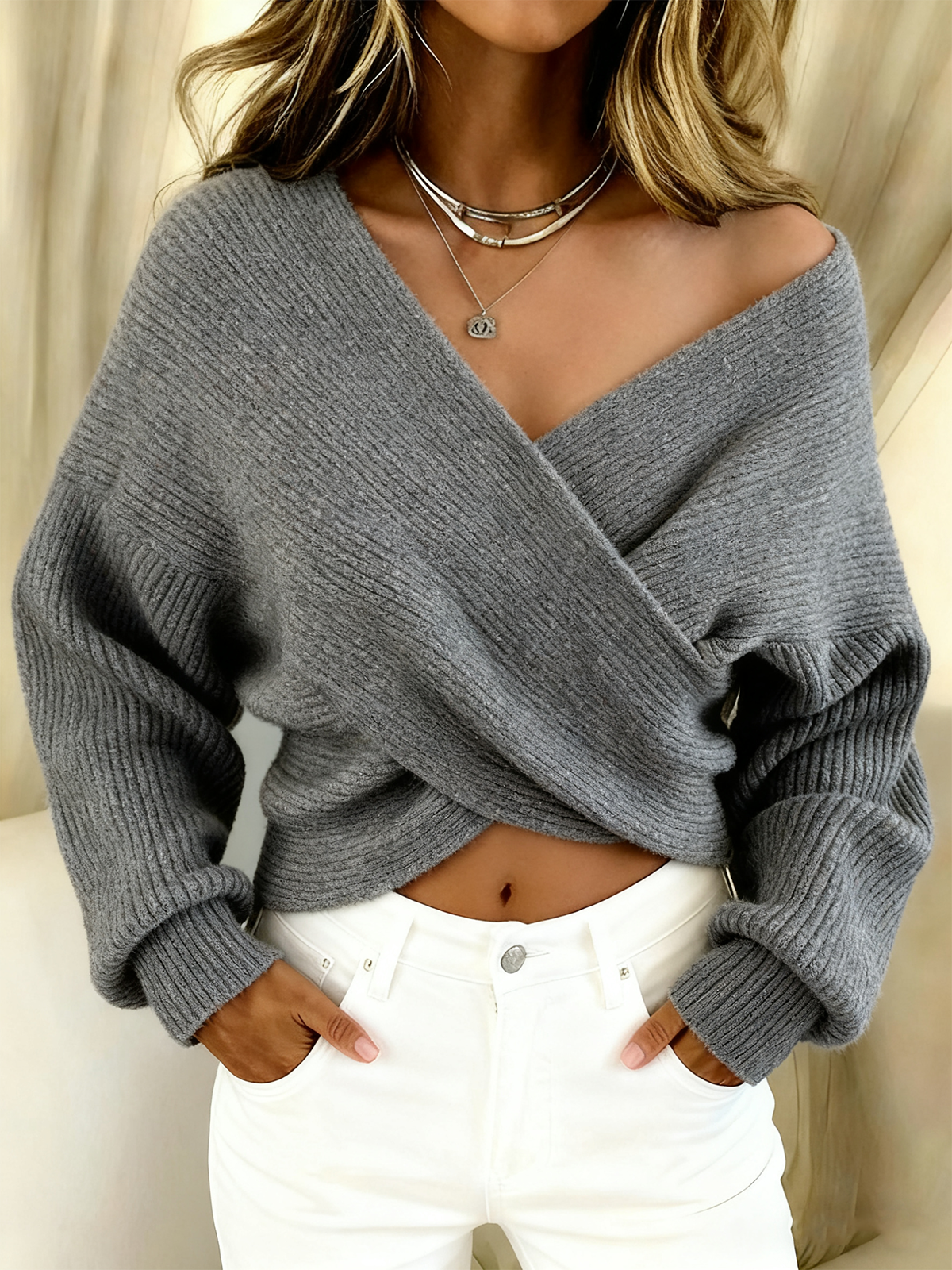 Sonstiges Sexy Unifarben Wolle/Stricken Stricken Oberteile