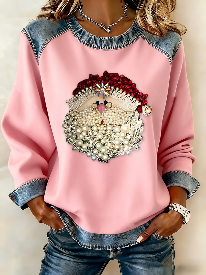 Retro Rundhals Weihnachtsmann Sweatshirt Print