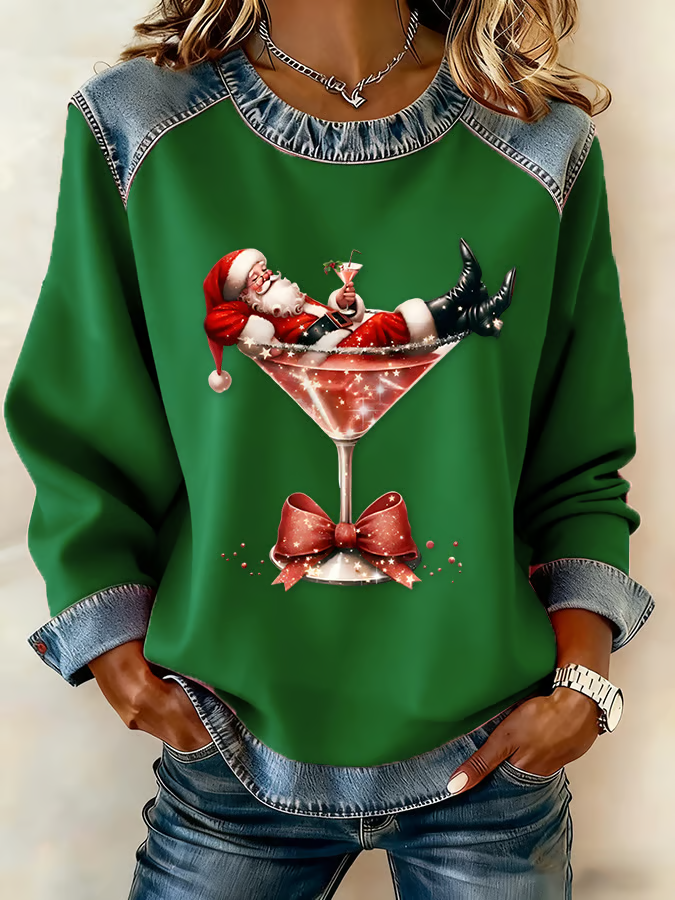 Retro Rundhals Weihnachtsmann Sweatshirt Print