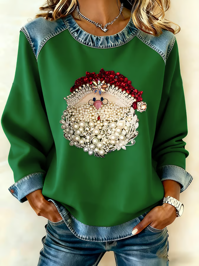 Retro Rundhals Weihnachtsmann Sweatshirt Print