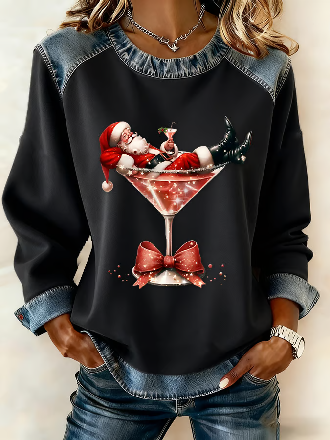 Retro Rundhals Weihnachtsmann Sweatshirt Print