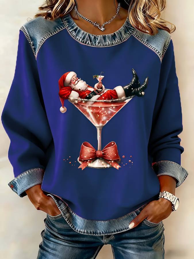 Retro Rundhals Weihnachtsmann Sweatshirt Print