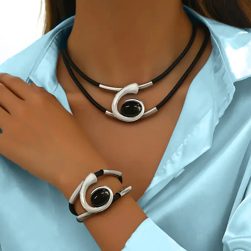 Bohemien Stil Spiral Schnecke-Geformt Acryl Schmuck Set für Damen Halskette und Armband Kombination