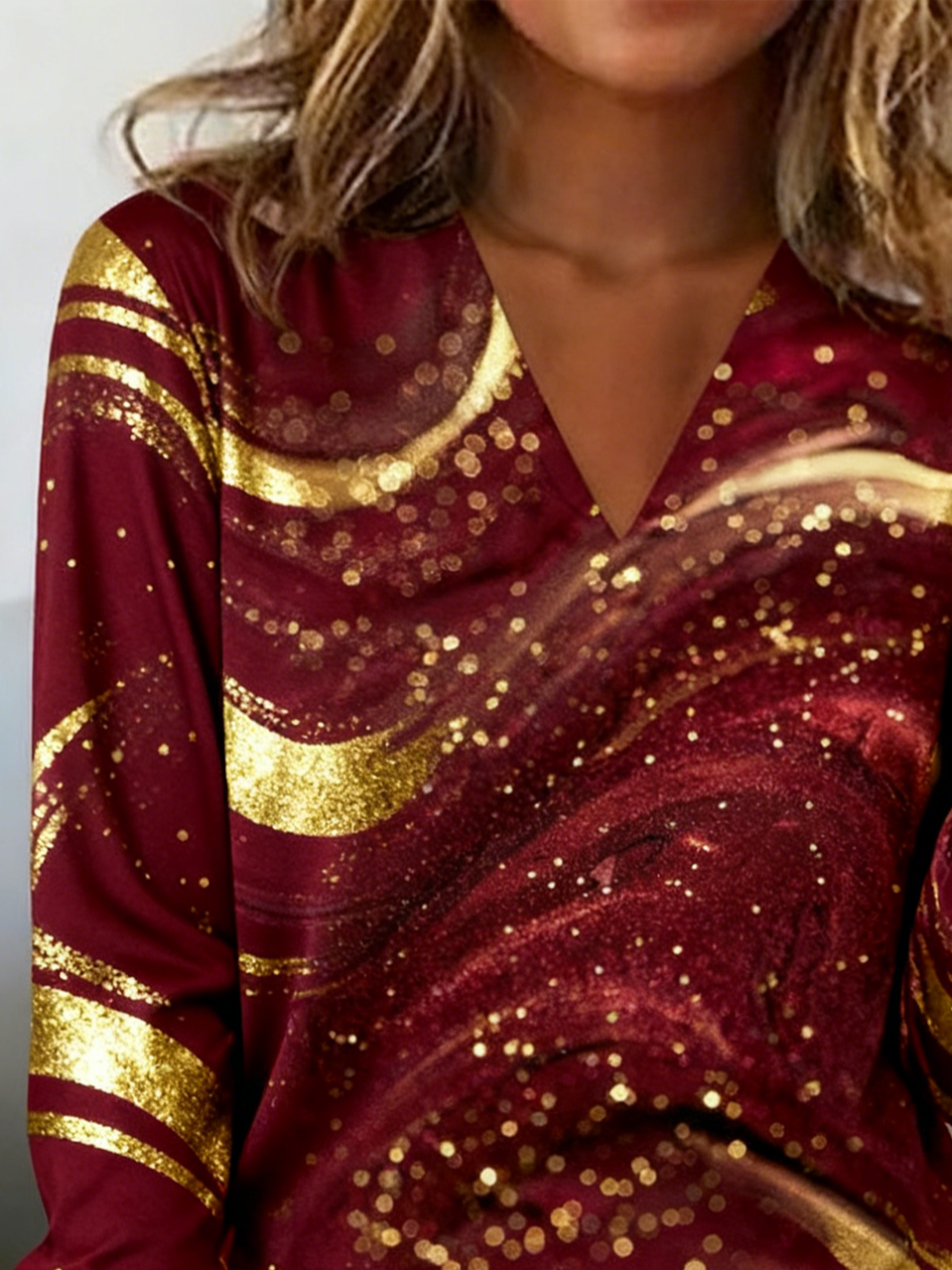 Lässig Gestreift V-Ausschnitt Langarm T-Shirt