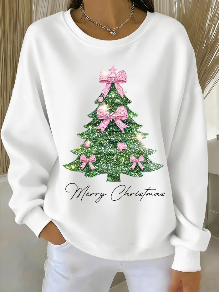 Lässig Rundhals Weihnachten Sweatshirt Print
