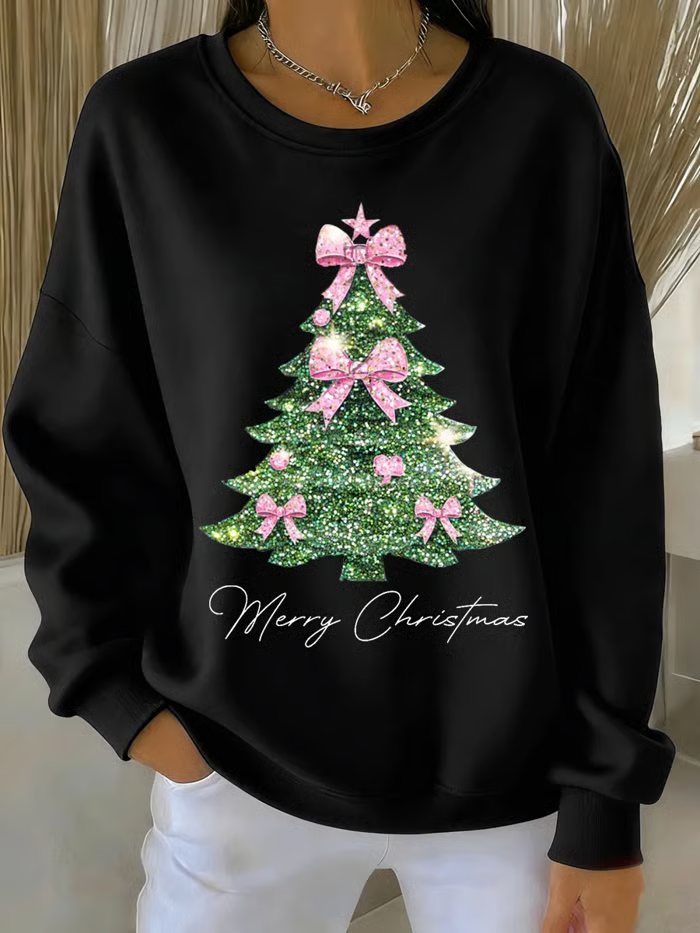 Lässig Rundhals Weihnachten Sweatshirt Print