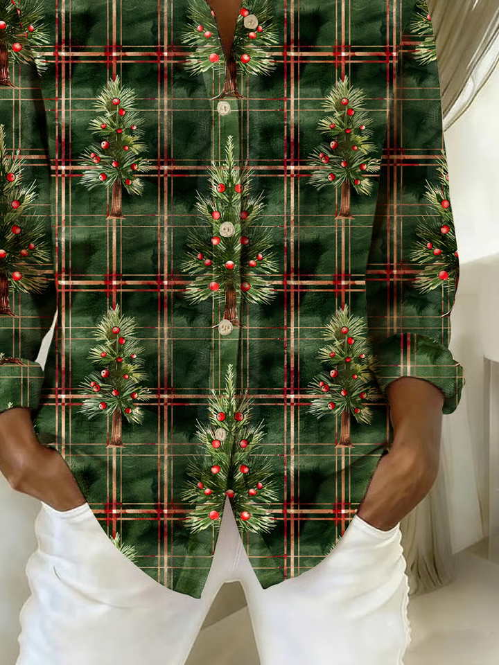 Hemdkragen Normale Ärmel Langarm Weihnachten Schnalle Regelmäßig Weit Knopfhemd Bluse für Damen