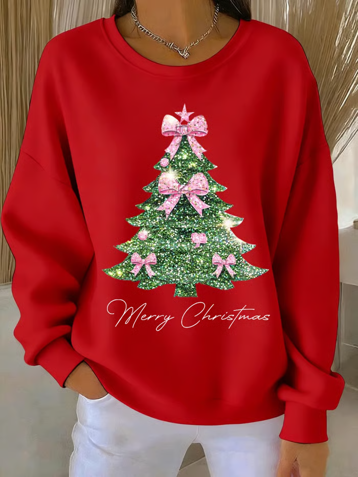 Lässig Rundhals Weihnachten Sweatshirt Print