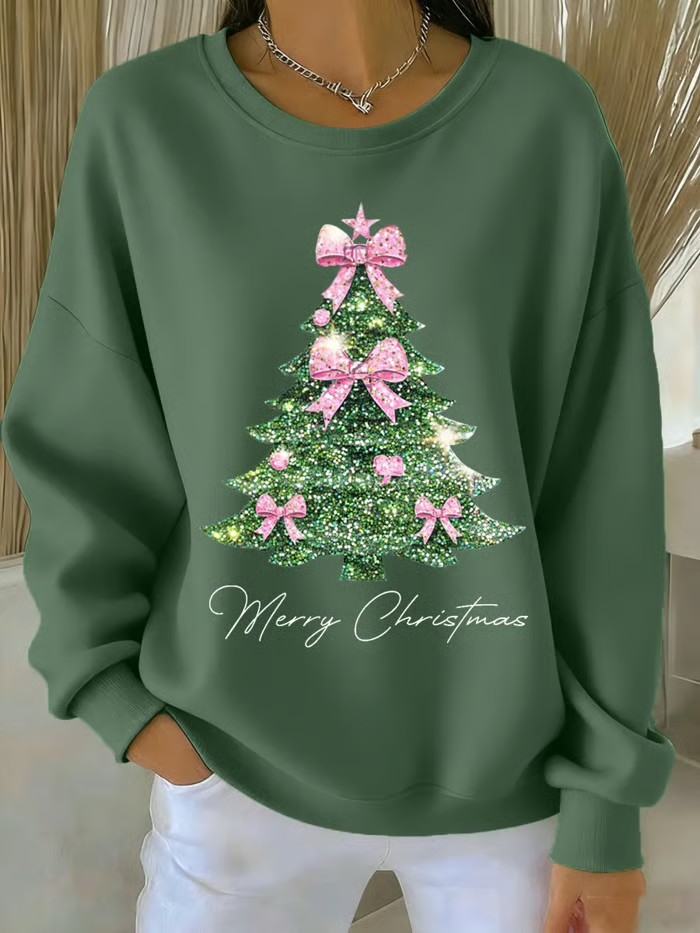 Lässig Rundhals Weihnachten Sweatshirt Print
