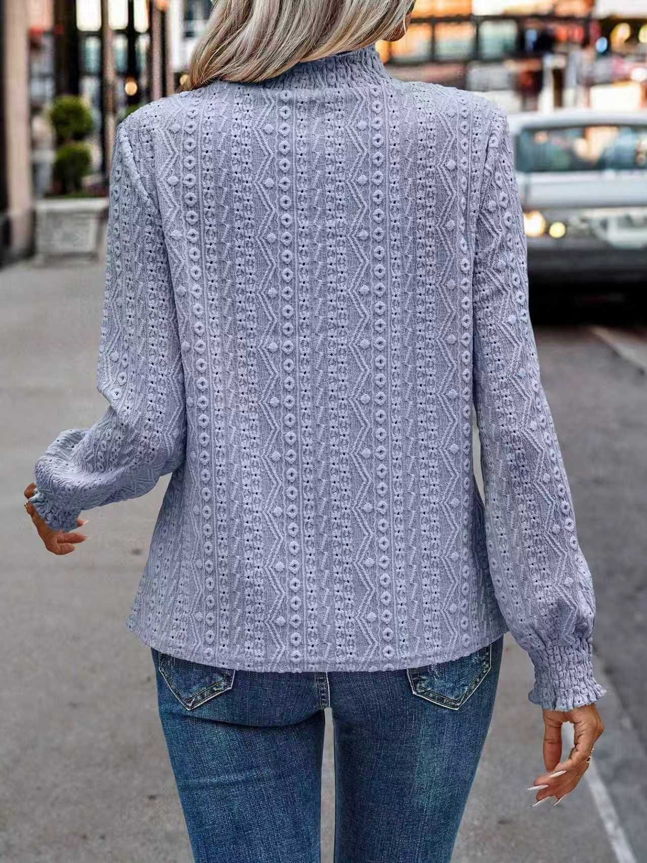 Elegant Unifarben Stehkragen Langarm T-Shirt