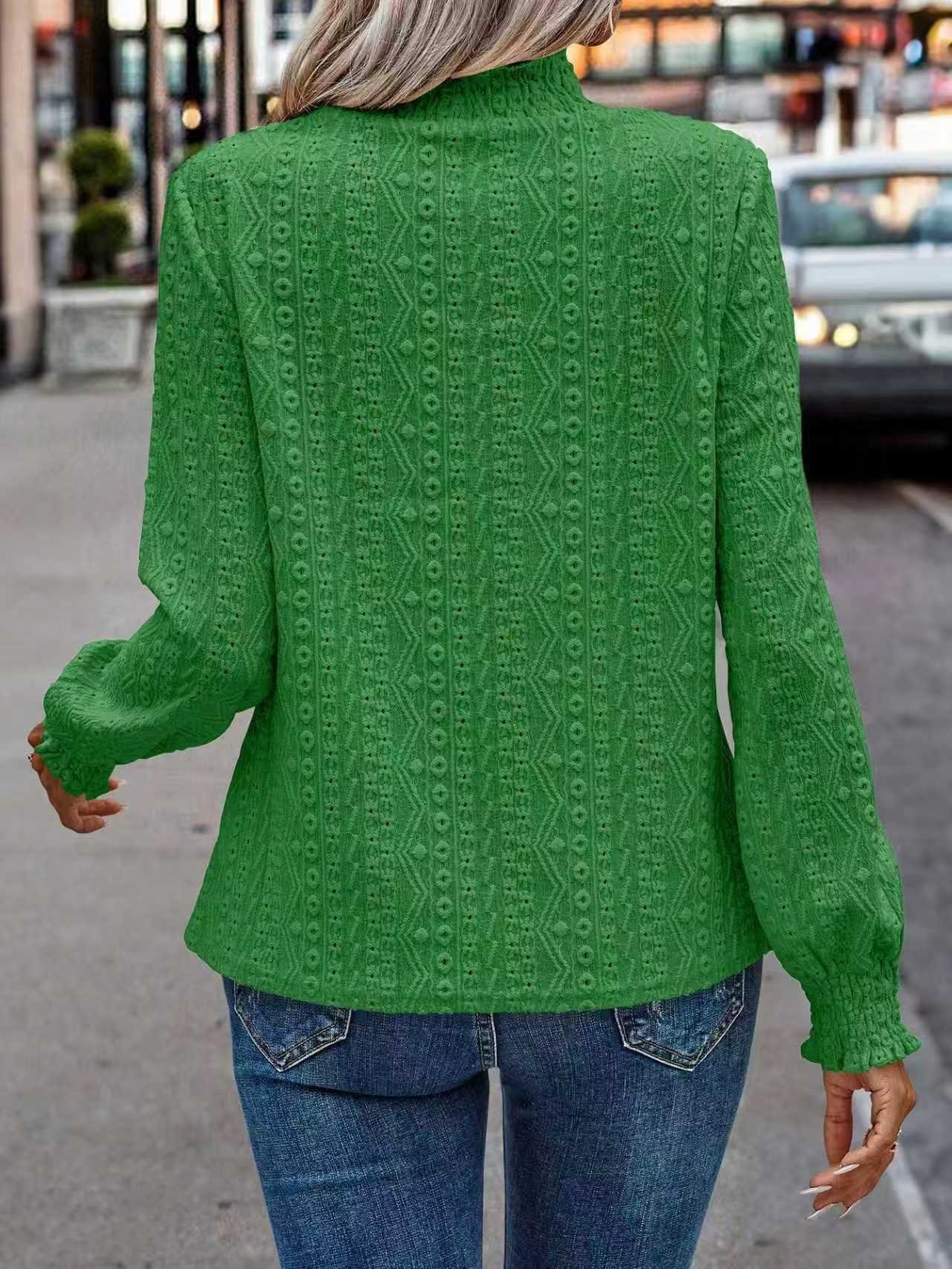 Elegant Unifarben Stehkragen Langarm T-Shirt