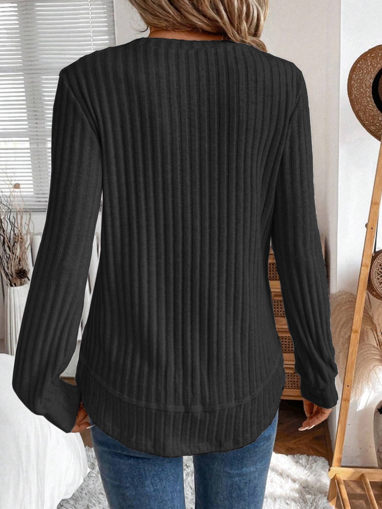 Unifarben Rundhals Jersey Lässig Stricken Oberteile