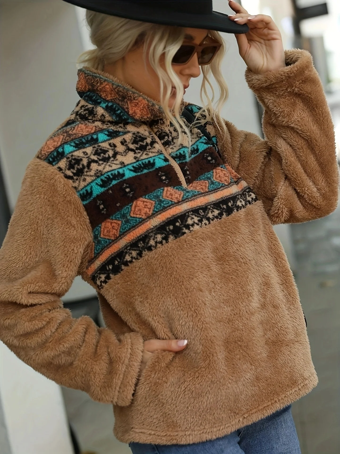 Retro Stehkragen Geometrisch Sweatshirt Print