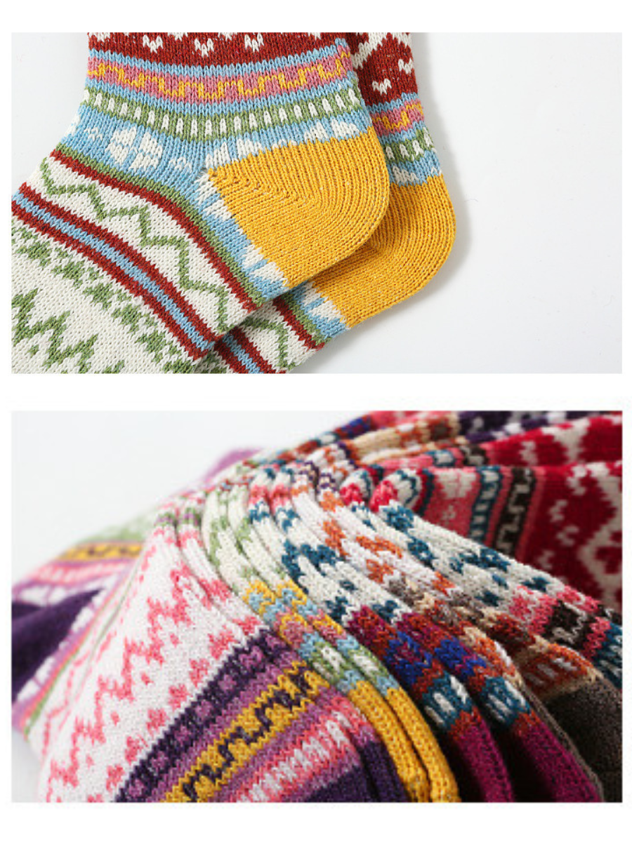 Blockabsatz Stricken Dick Warm Mitte der Wade Socken Mit Ethnisch Retro Geometrisch Muster