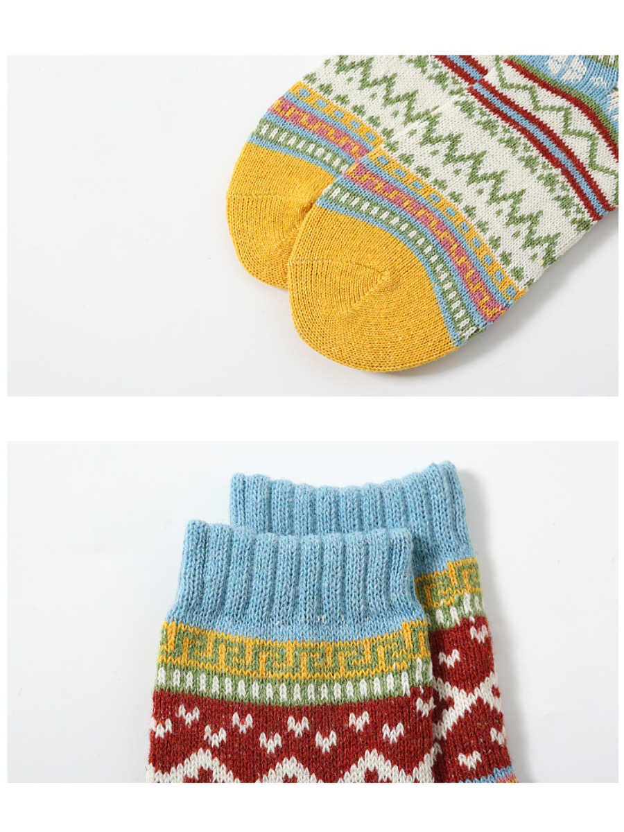 Blockabsatz Stricken Dick Warm Mitte der Wade Socken Mit Ethnisch Retro Geometrisch Muster