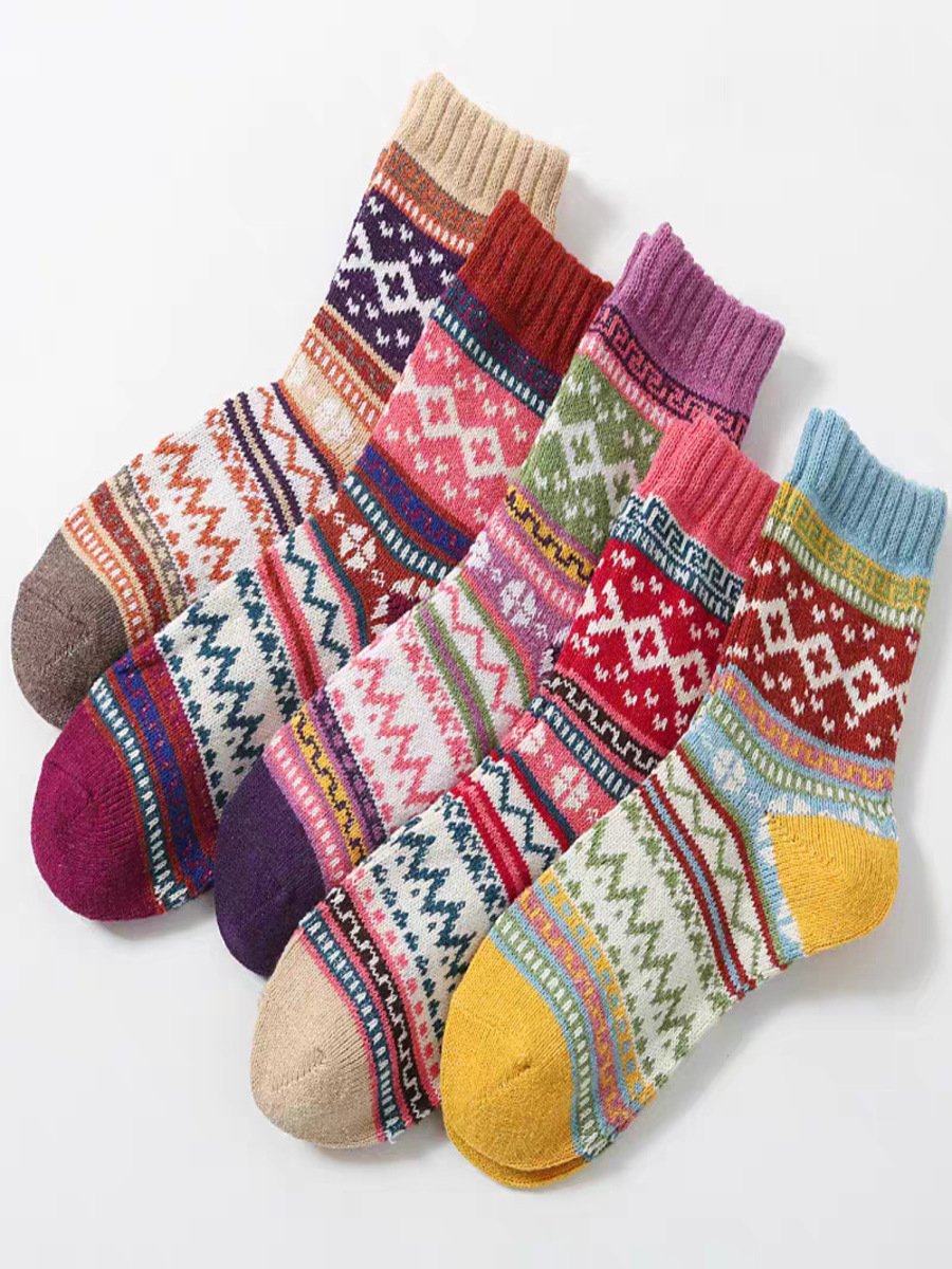 Blockabsatz Stricken Dick Warm Mitte der Wade Socken Mit Ethnisch Retro Geometrisch Muster