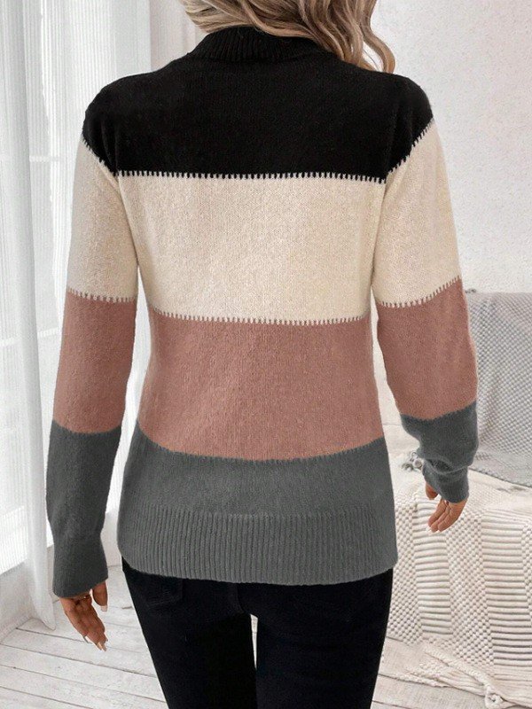 Damen Wollmischung Gestreift Langarm Bequem Lässig Pullover
