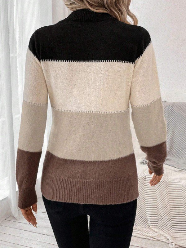 Damen Wollmischung Gestreift Langarm Bequem Lässig Pullover