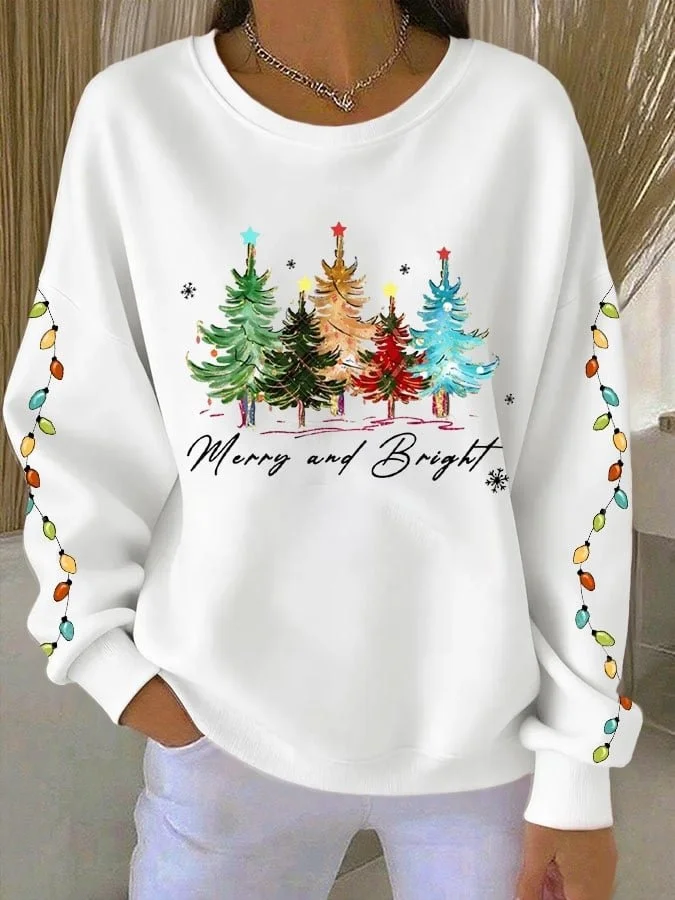 Lässig Rundhals Weihnachten Sweatshirt Print