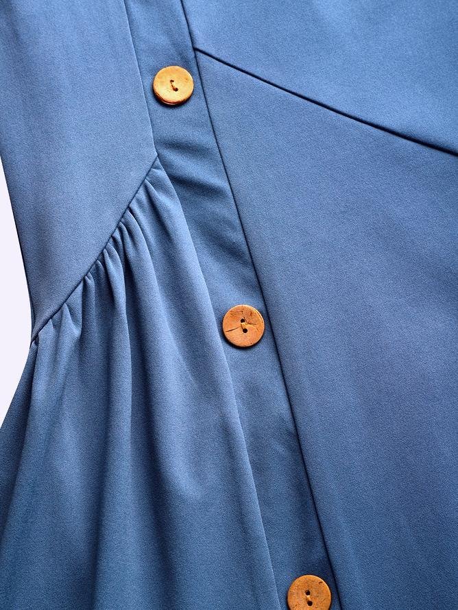 Damen Unifarben Sommer Kleid Rundhals Kurzarm A-Linien-Kleid