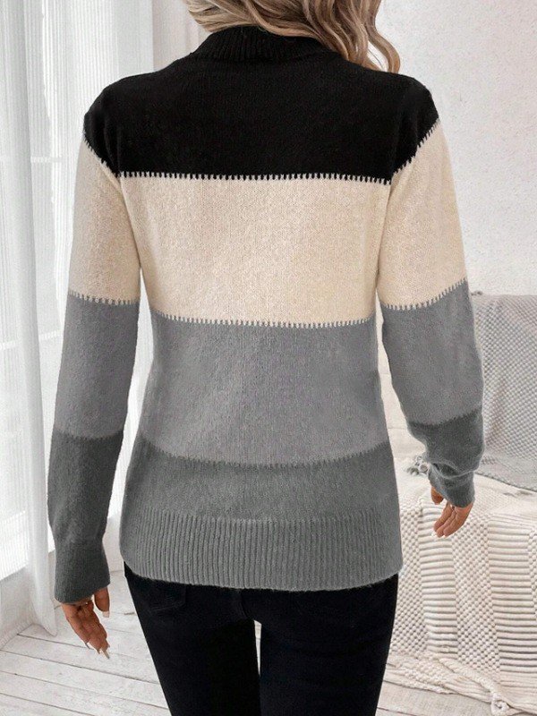 Damen Wollmischung Gestreift Langarm Bequem Lässig Pullover