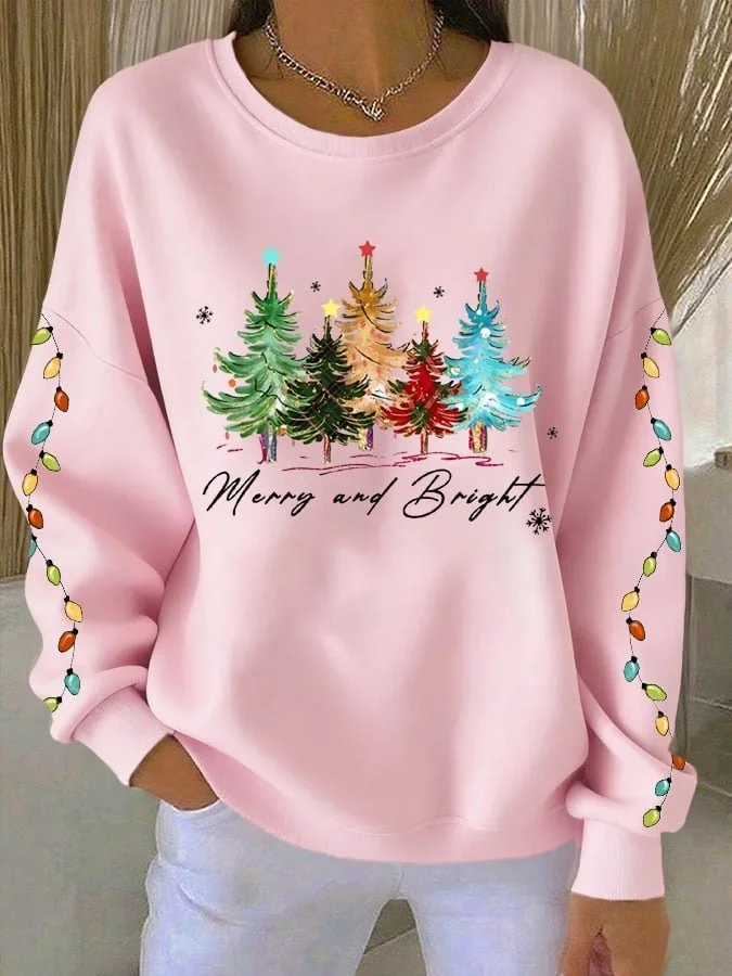 Lässig Rundhals Weihnachten Sweatshirt Print