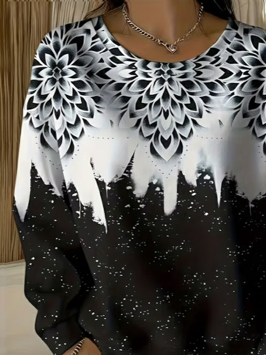 Lässig Rundhals Abstrakt Sweatshirt Print
