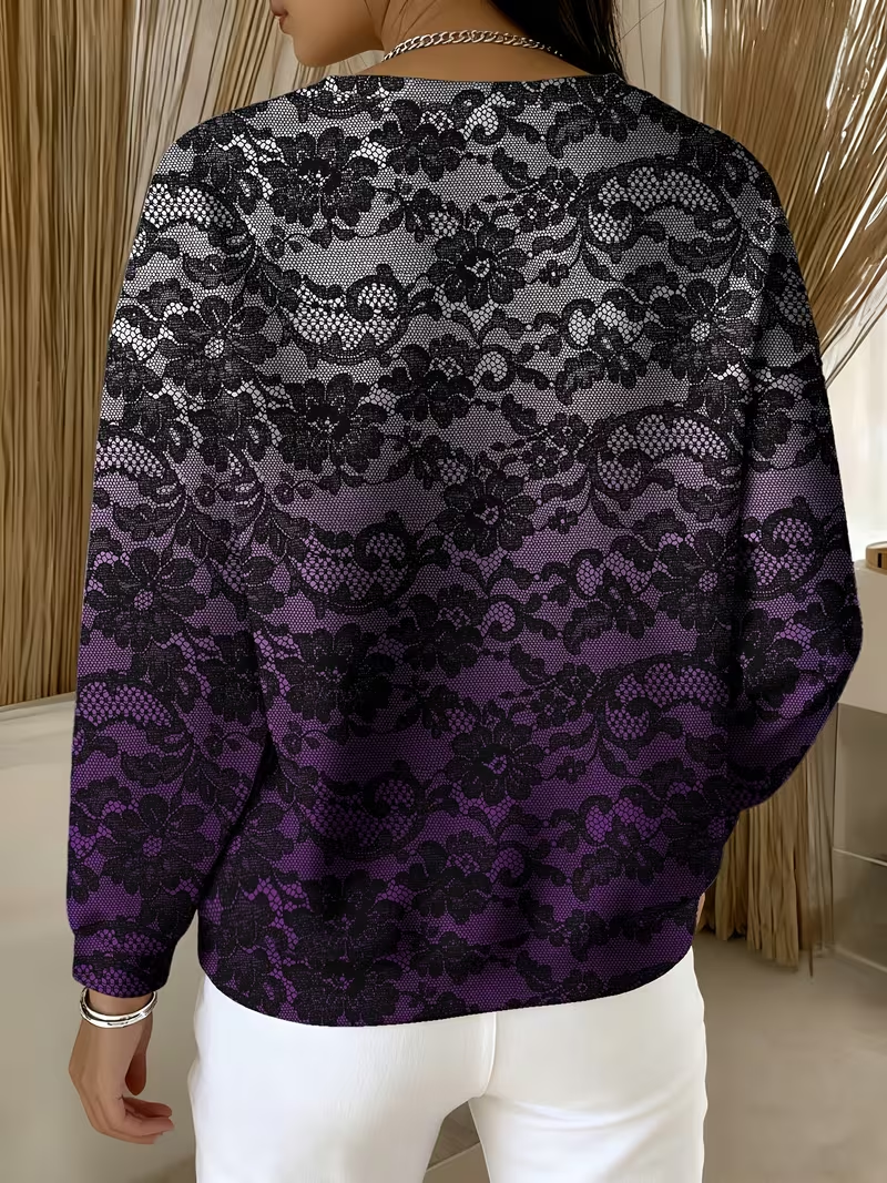 Lässig Rundhals Spitze Sweatshirt Print