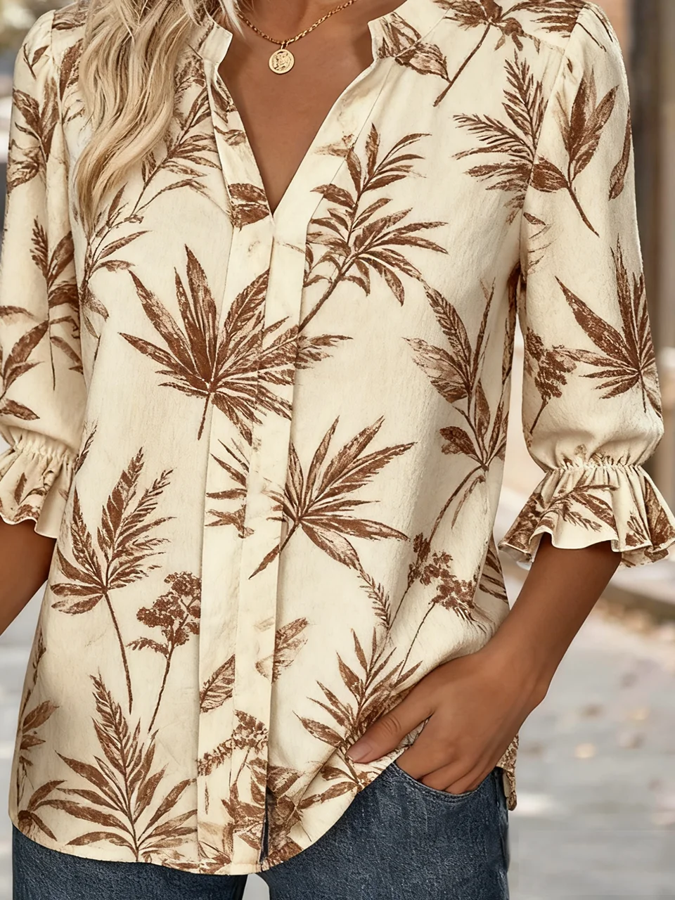 V-Ausschnitt Halbarm Unifarben Regelmäßig Regelmäßige Passform Bluse für Damen