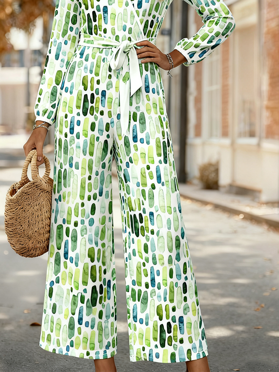 Damen Geometrisch V-Ausschnitt Langarm Elegant Frühling/Herbst Jumpsuit