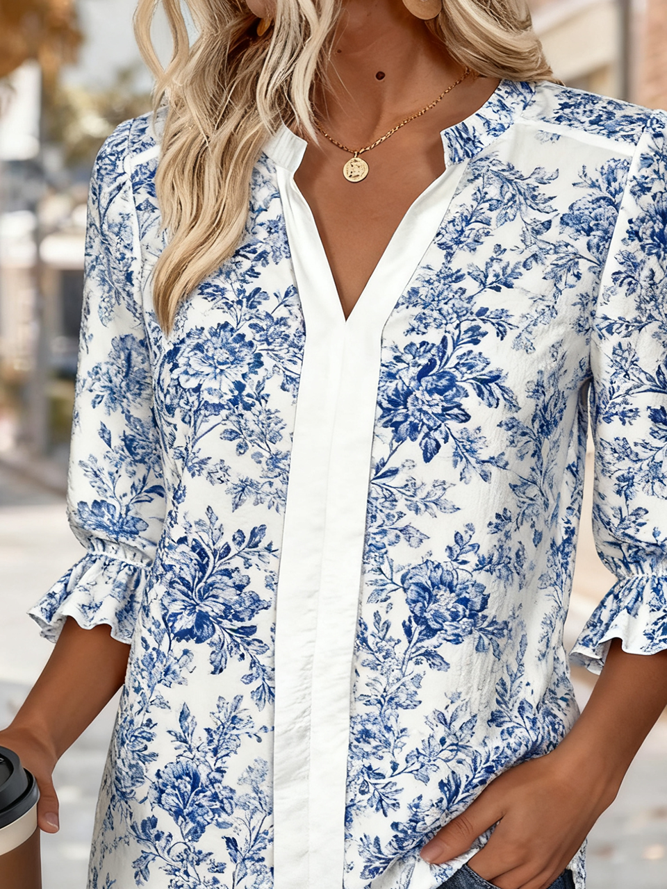 V-Ausschnitt Halbarm Geometrisch Regelmäßig Regelmäßige Passform Bluse für Damen