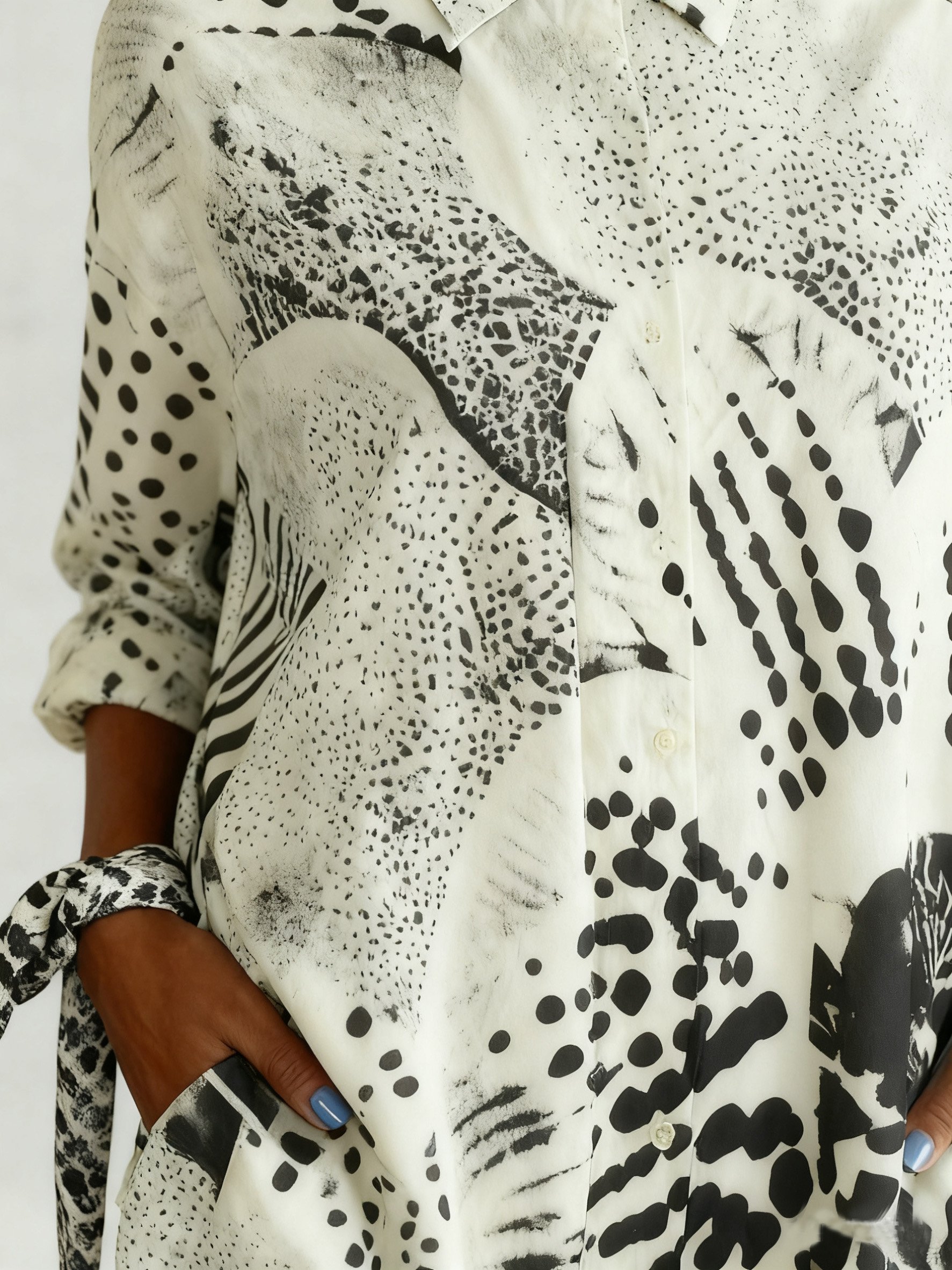 Schalkragen Langarm Leopard Regelmäßig Mikroelastizität Weit Bluse für Damen