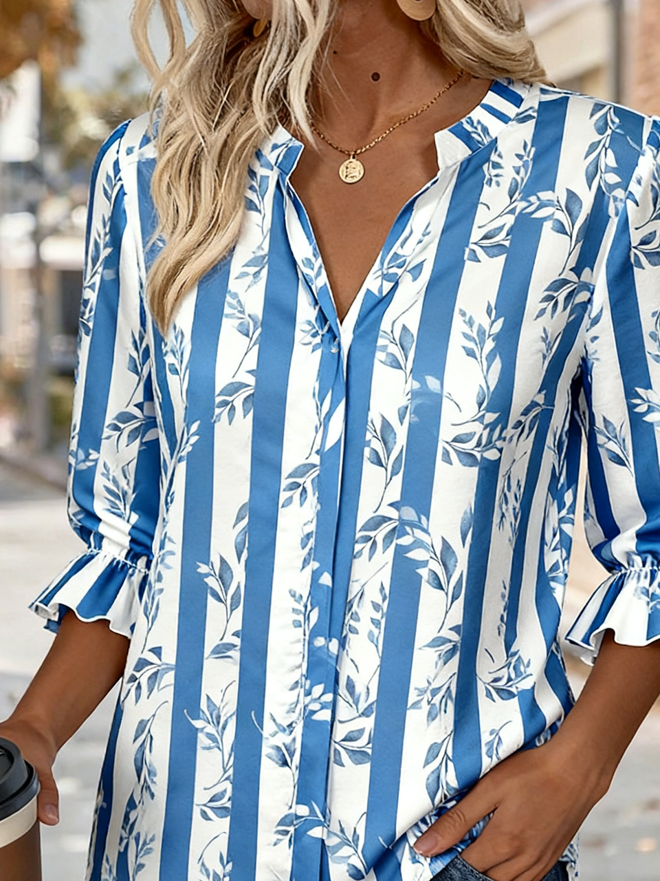 V-Ausschnitt Halbarm Geometrisch Regelmäßig Regelmäßige Passform Bluse für Damen