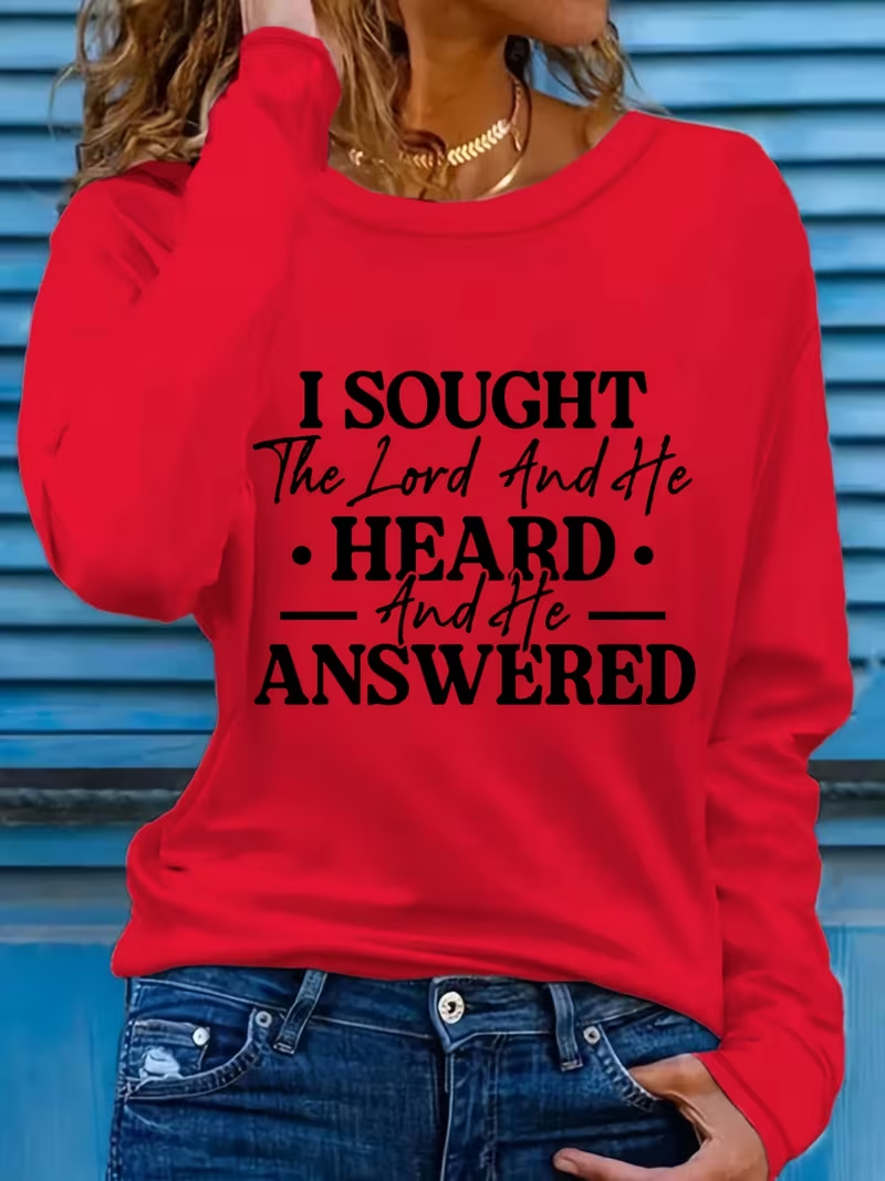 Lässig Textbriefe Rundhals Langarm T-Shirt