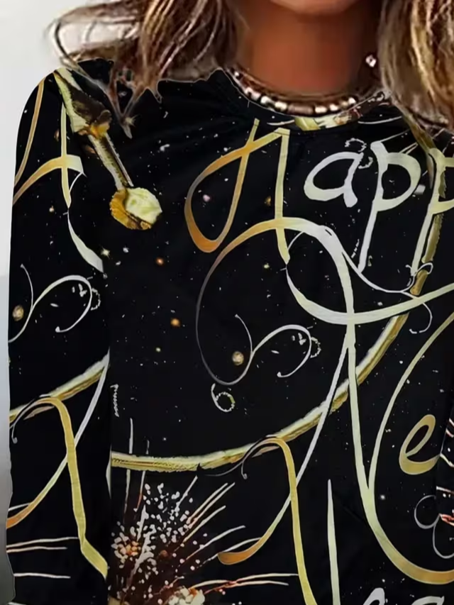 Lässig Textbriefe Rundhals Langarm T-Shirt