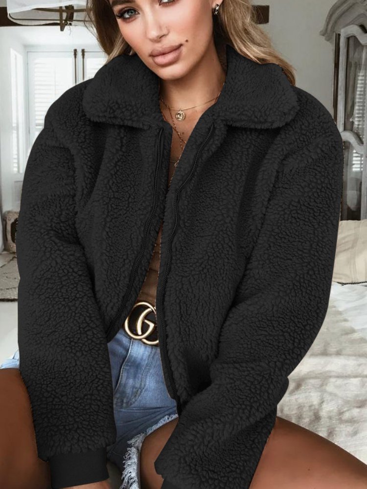 Damen Frühling/Herbst Oberbekleidung Lässig Nahtverarbeitung Unifarben Langarm Schalkragen Jacke