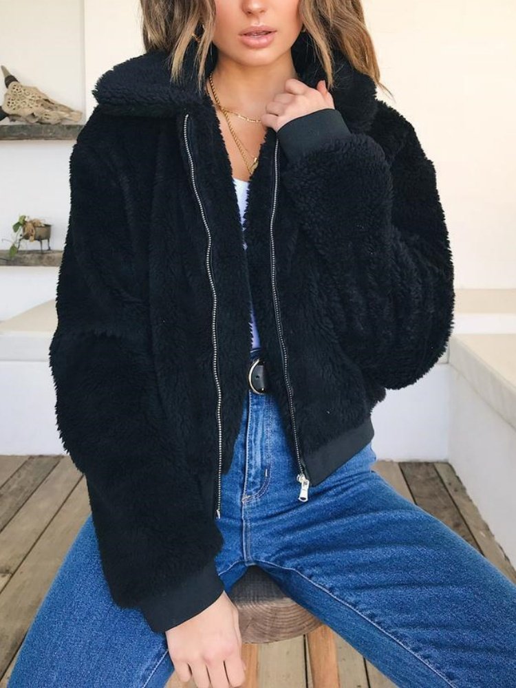 Damen Frühling/Herbst Oberbekleidung Lässig Nahtverarbeitung Unifarben Langarm Schalkragen Jacke