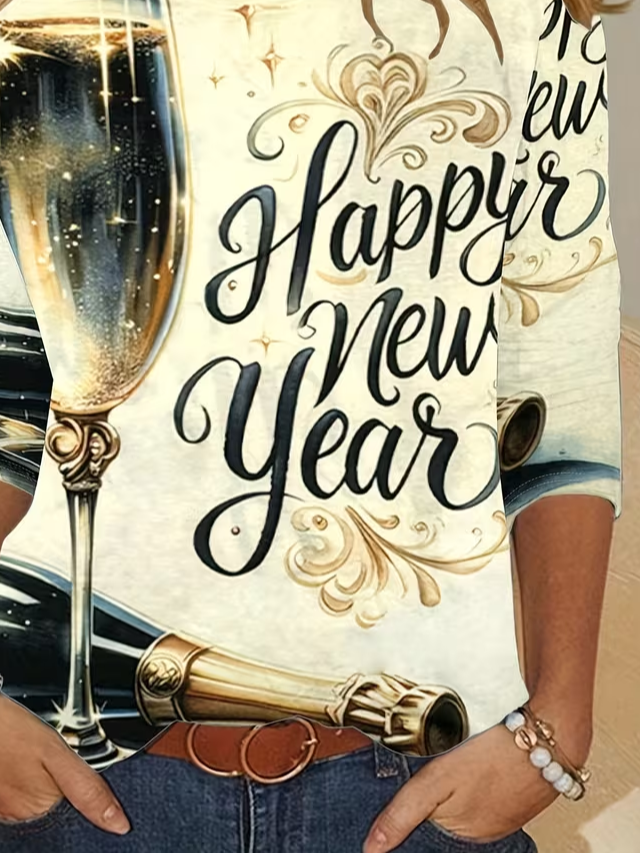 Lässig Textbriefe Rundhals Langarm T-Shirt