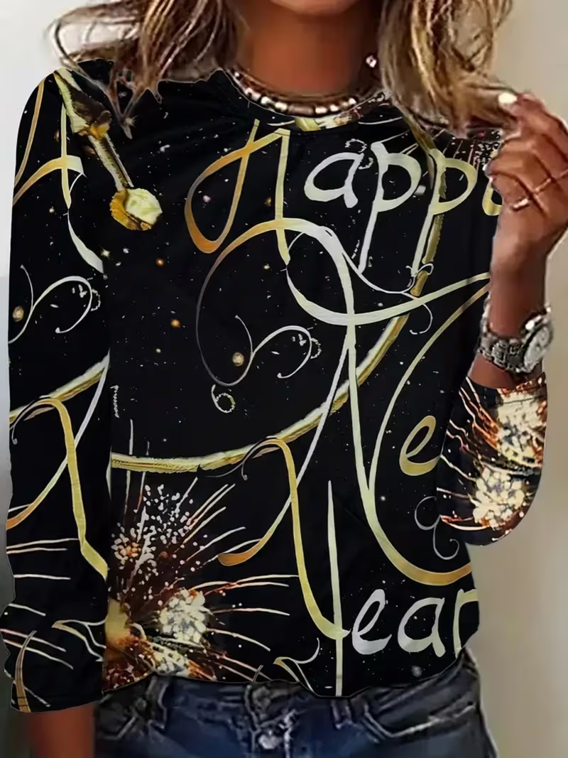 Lässig Textbriefe Rundhals Langarm T-Shirt