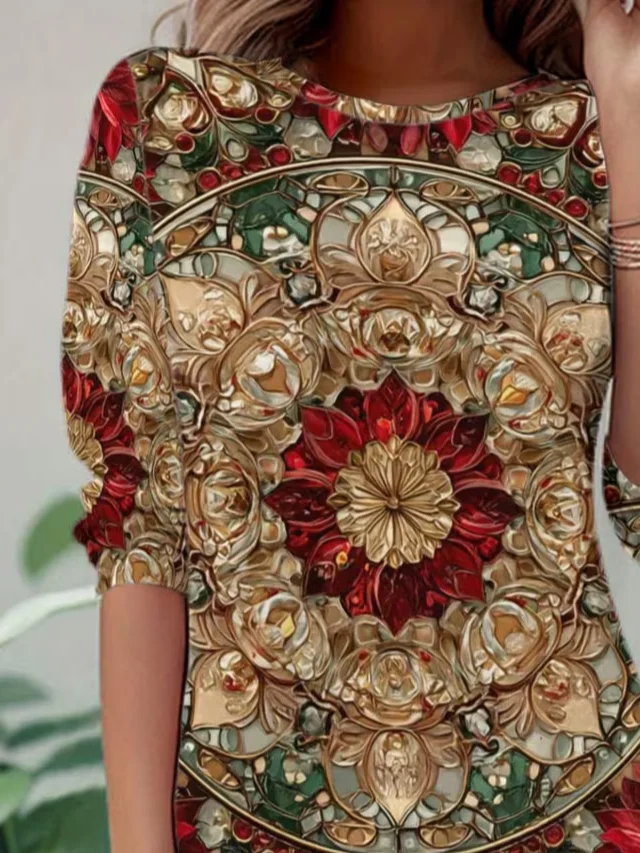 Lässig Abstrakt Rundhals Langarm T-Shirt