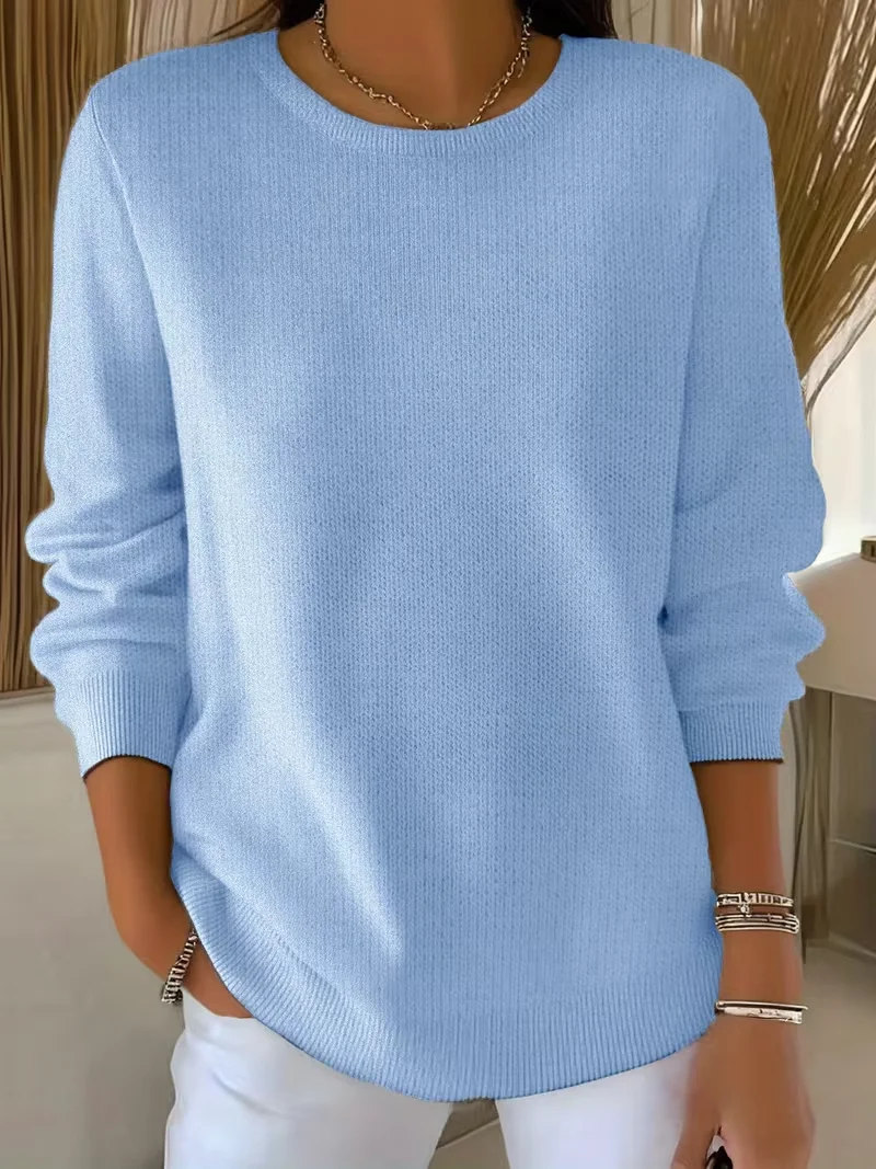 Damen Unifarben Langarm Bequem Lässig Print Pullover