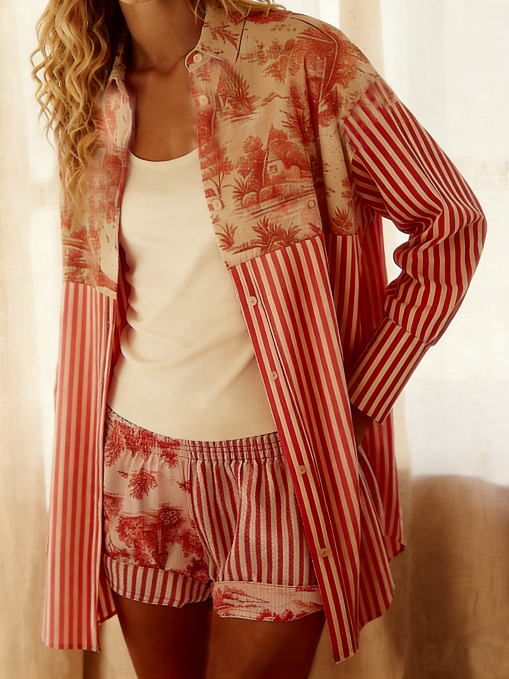 Geblümt Streifen Weit Passen Lässig  Zimmer Bedienung Shorts